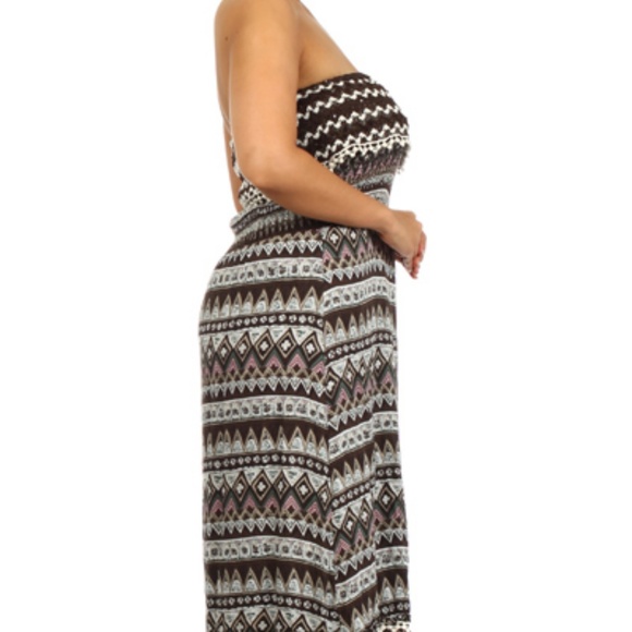 PLUS Blue Strapless Maxi - Aztec Print - Picture 2 of 5